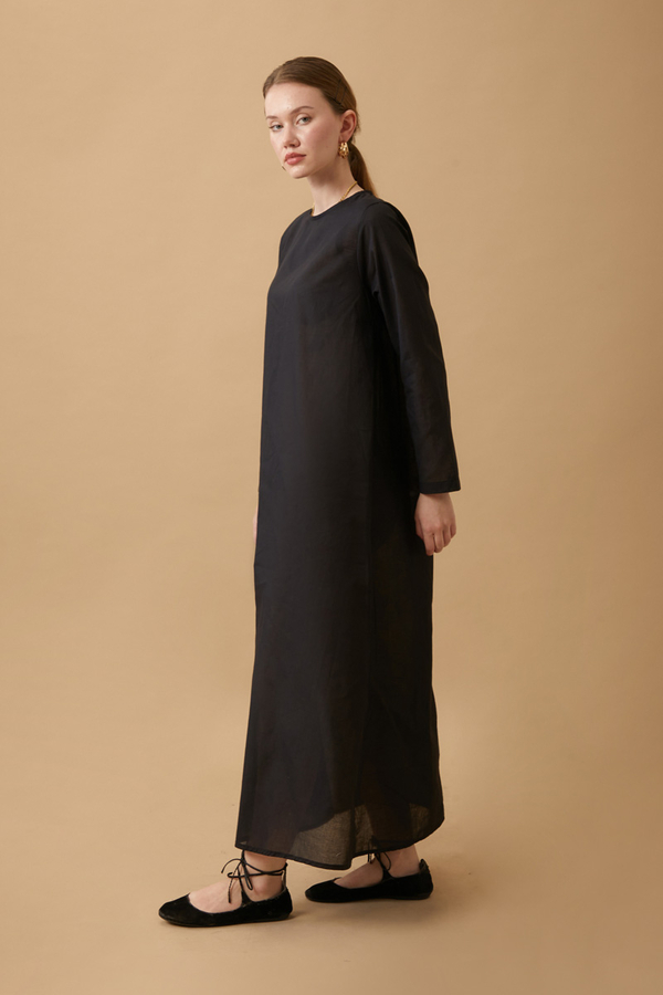 Long Sleeve Long Length Voile Slip Black - 5