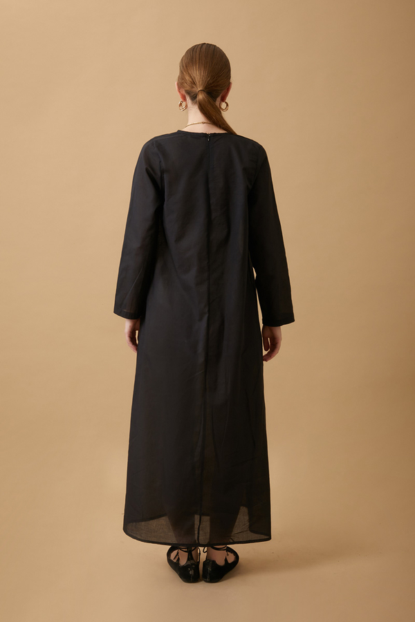 Long Sleeve Long Length Voile Slip Black - 7