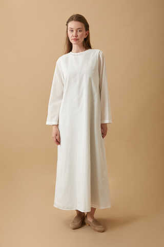 Long Sleeve Long Length Voile Slip White - 1