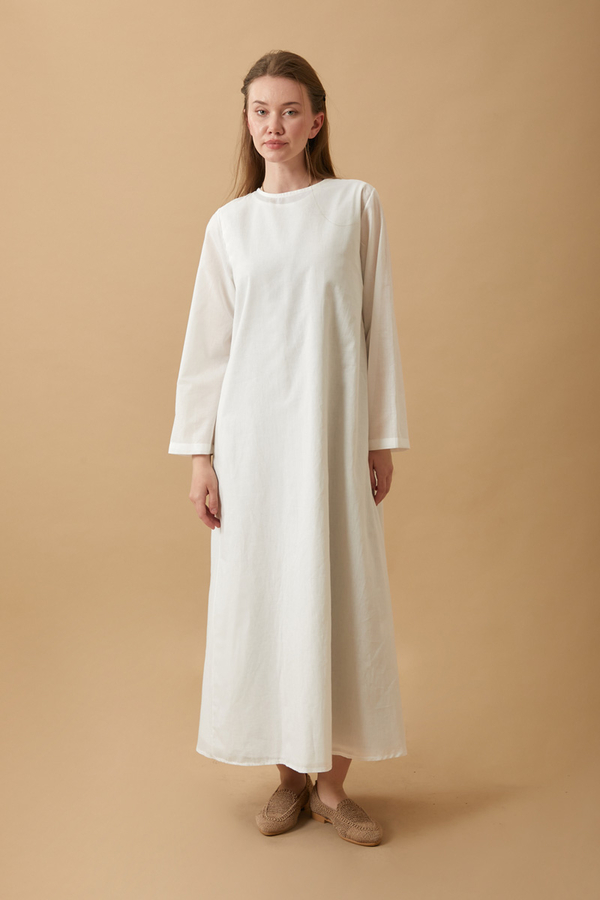 Long Sleeve Long Length Voile Slip White - 1