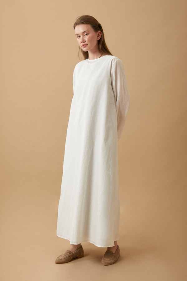 Long Sleeve Long Length Voile Slip White - 3