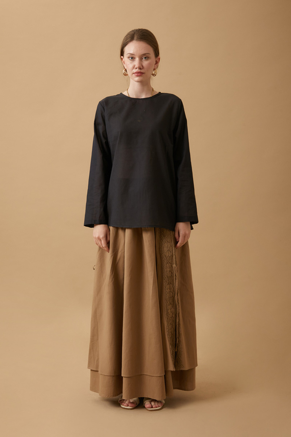 Long Sleeve Short Length Voile Slip Black