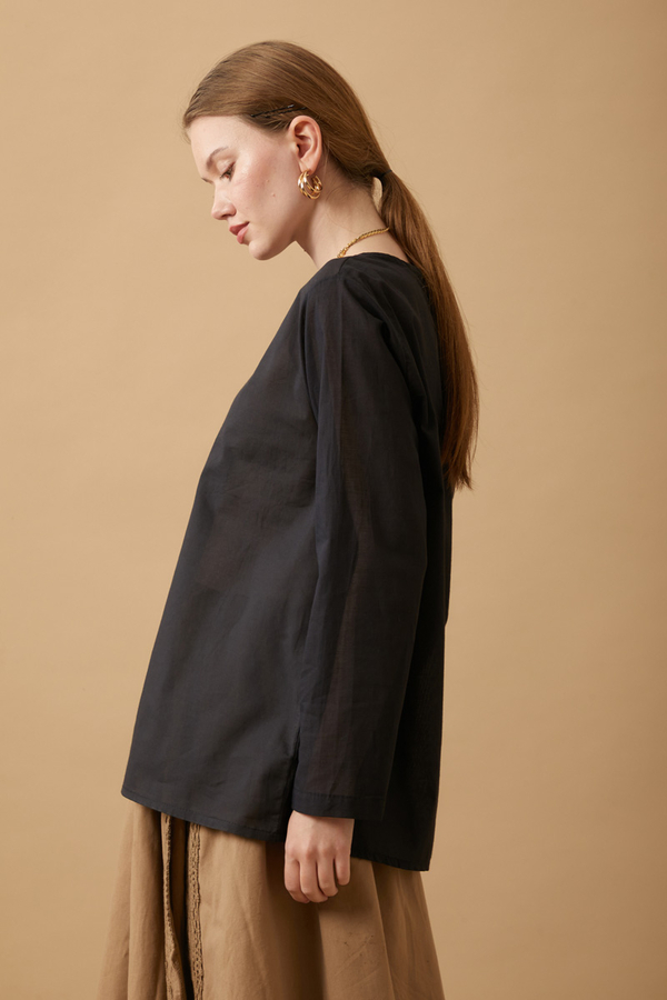 Long Sleeve Short Length Voile Slip Black - 3