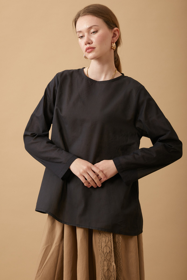 Long Sleeve Short Length Voile Slip Black - 4