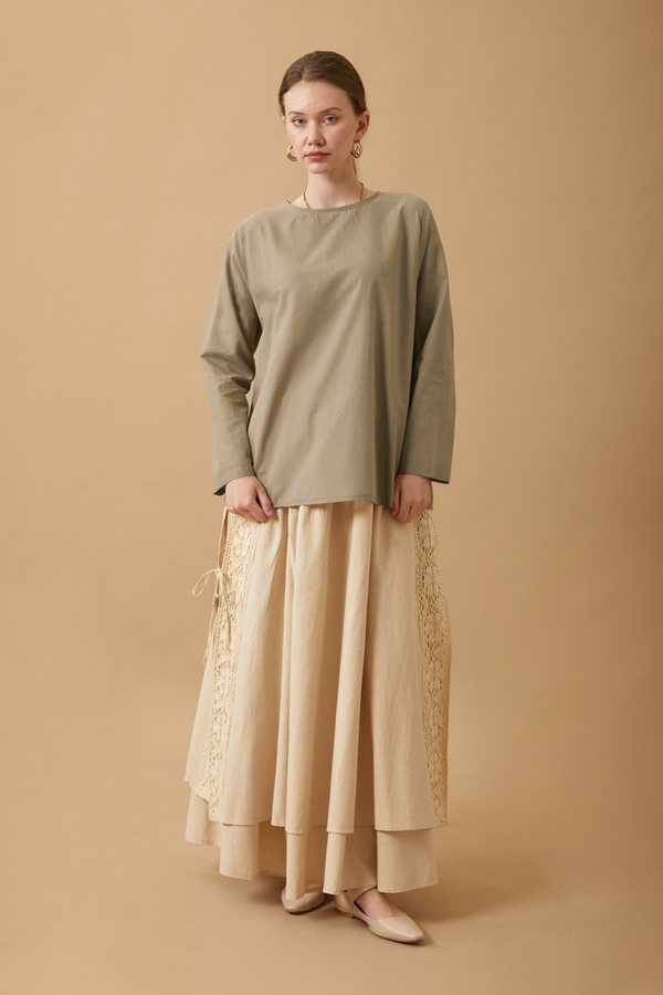 Long Sleeve Short Length Voile Slip Taupe - 1