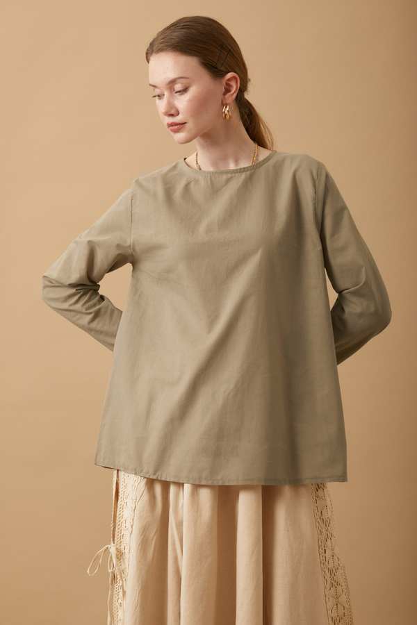 Long Sleeve Short Length Voile Slip Taupe - 2