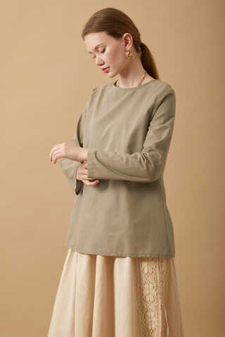 Long Sleeve Short Length Voile Slip Taupe - 4