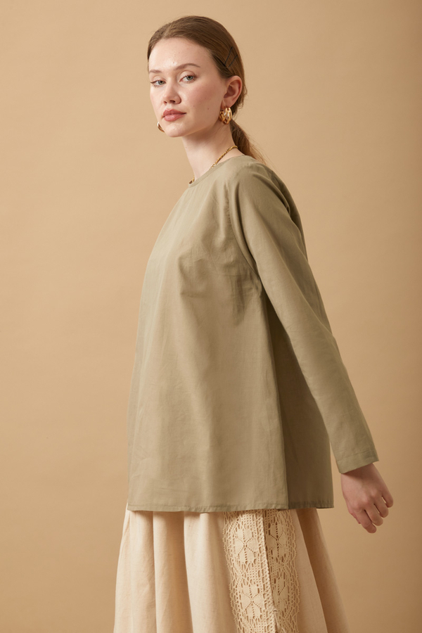 Long Sleeve Short Length Voile Slip Taupe - 5