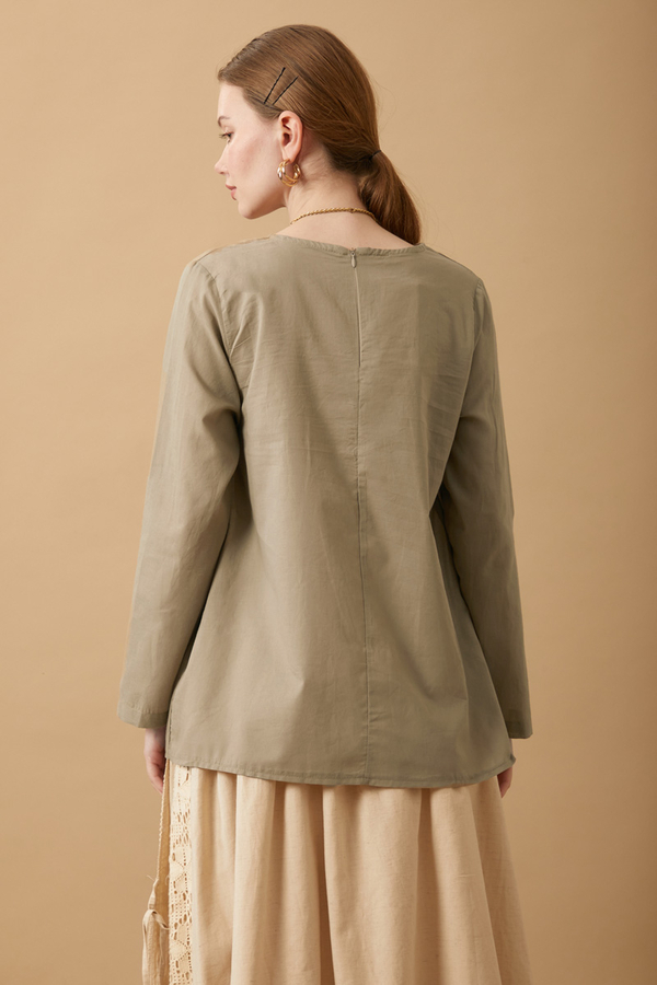 Long Sleeve Short Length Voile Slip Taupe - 6