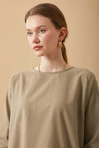 Long Sleeve Short Length Voile Slip Taupe - 8