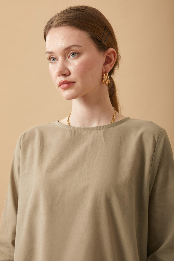 Long Sleeve Short Length Voile Slip Taupe - 8