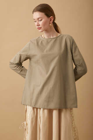 Long Sleeve Short Length Voile Slip Taupe - 2
