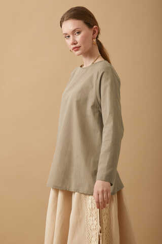Long Sleeve Short Length Voile Slip Taupe - 3