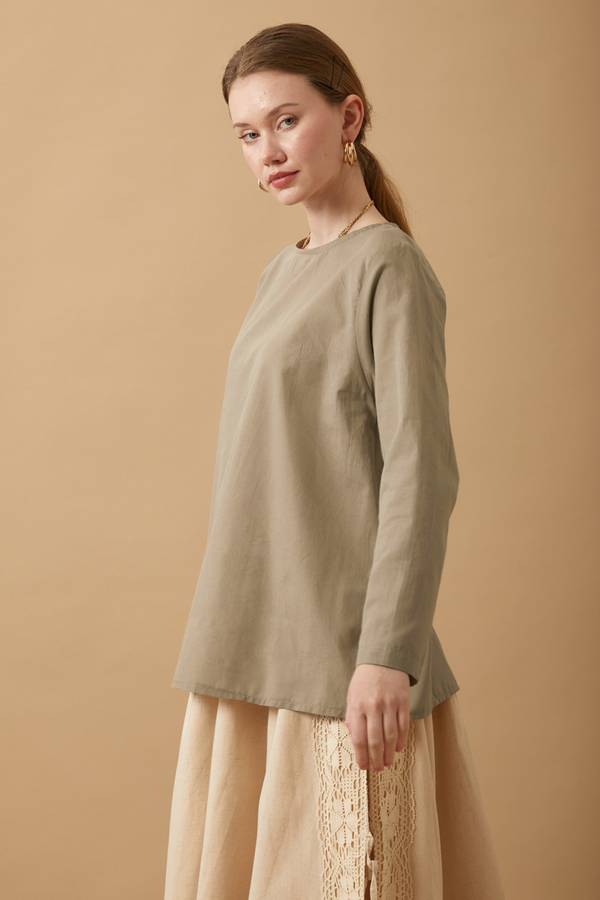 Long Sleeve Short Length Voile Slip Taupe - 3
