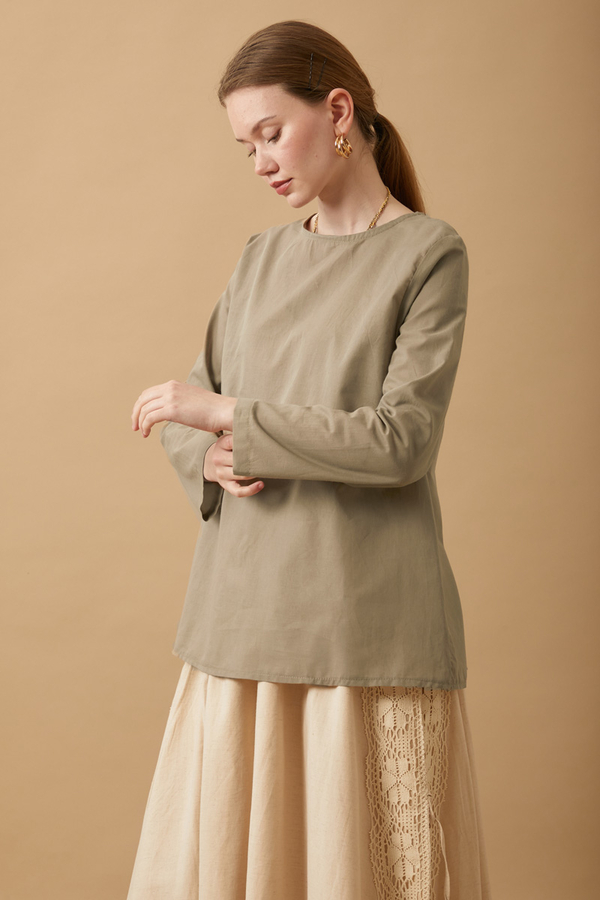 Long Sleeve Short Length Voile Slip Taupe - 4