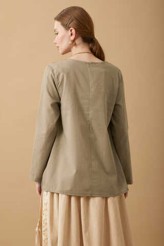 Long Sleeve Short Length Voile Slip Taupe - 6