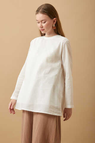 Long Sleeve Short Length Voile Slip White - 4
