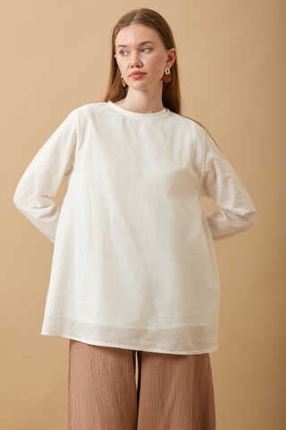 Long Sleeve Short Length Voile Slip White - 2