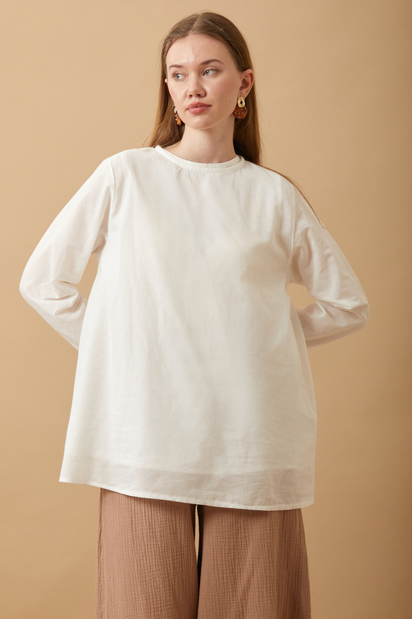 Long Sleeve Short Length Voile Slip White (1)