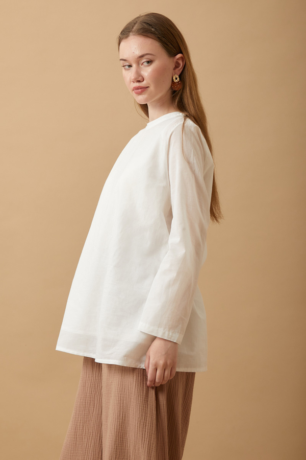 Long Sleeve Short Length Voile Slip White - 3