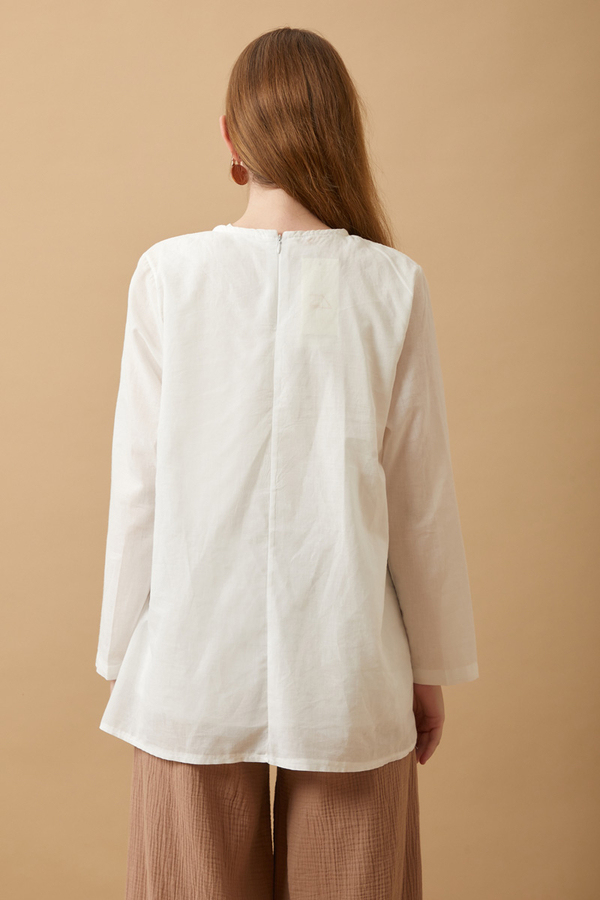 Long Sleeve Short Length Voile Slip White - 5