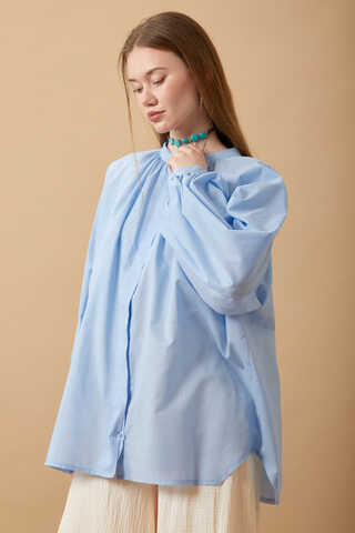 Loose Fit Voile Shirt Baby Blue - 11