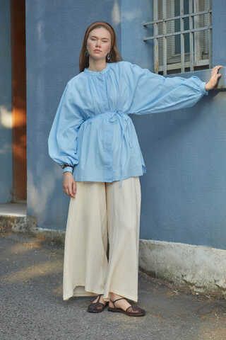 Loose Fit Voile Shirt Baby Blue - 1
