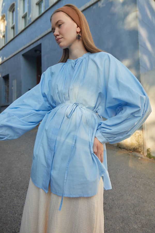 Loose Fit Voile Shirt Baby Blue - 4