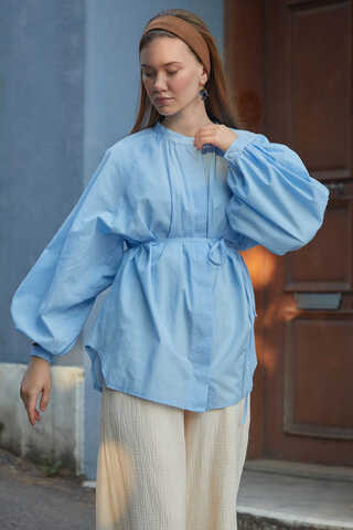 Loose Fit Voile Shirt Baby Blue - 7