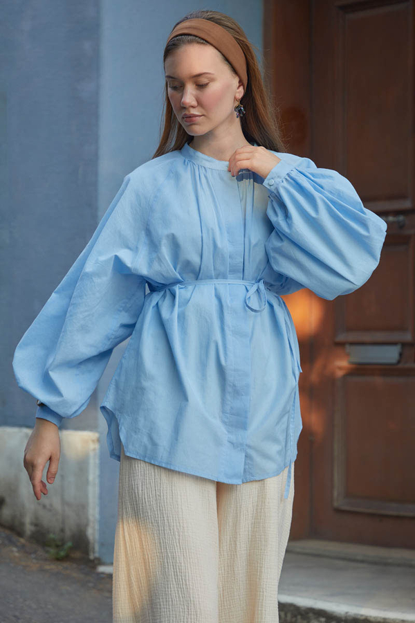 Loose Fit Voile Shirt Baby Blue - 7