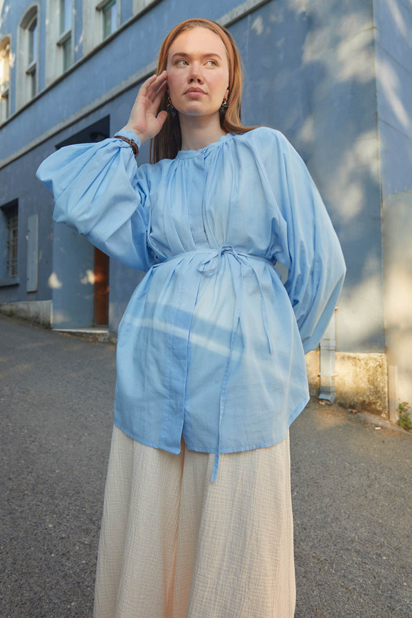 Loose Fit Voile Shirt Baby Blue - 6