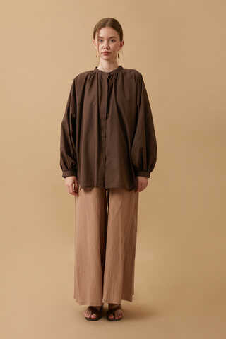 Loose Fit Voile Shirt Brown - 2