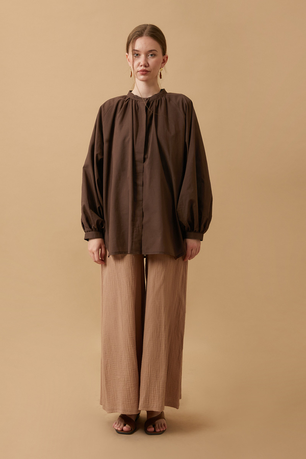 Loose Fit Voile Shirt Brown - 2