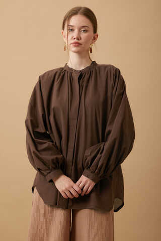 Loose Fit Voile Shirt Brown - 3