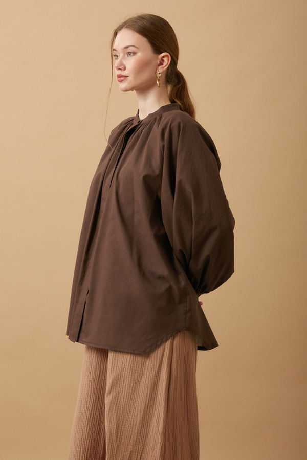 Loose Fit Voile Shirt Brown - 4