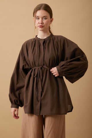 Loose Fit Voile Shirt Brown - 6