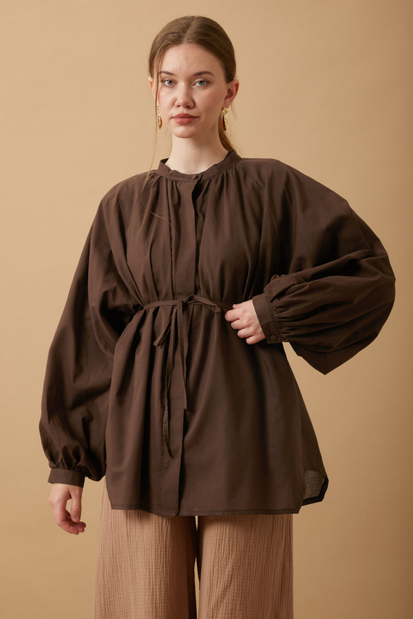 Loose Fit Voile Shirt Brown - 6