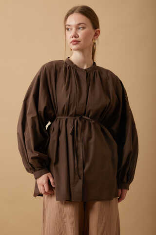 Loose Fit Voile Shirt Brown - 8