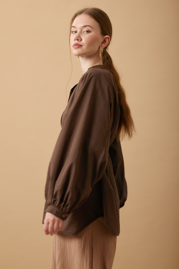 Loose Fit Voile Shirt Brown - 10