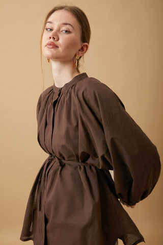 Loose Fit Voile Shirt Brown - 7