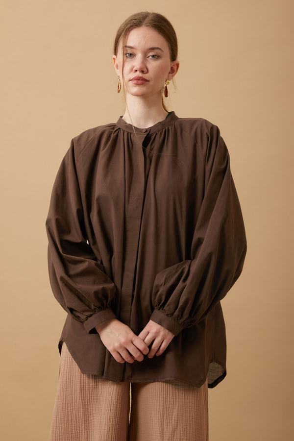 Loose Fit Voile Shirt Brown - 3