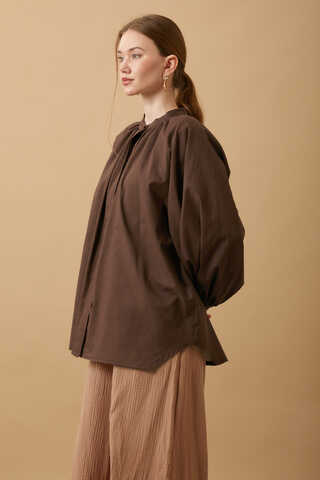 Loose Fit Voile Shirt Brown - 4