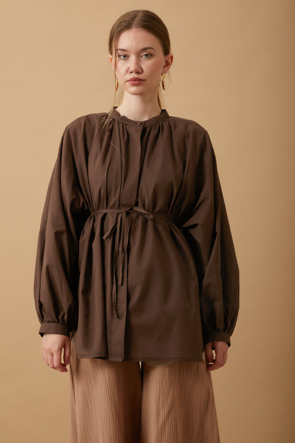 Loose Fit Voile Shirt Brown 