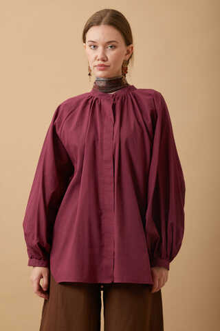 Loose Fit Voile Shirt Burgundy - 3