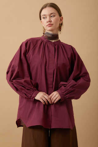 Loose Fit Voile Shirt Burgundy - 5