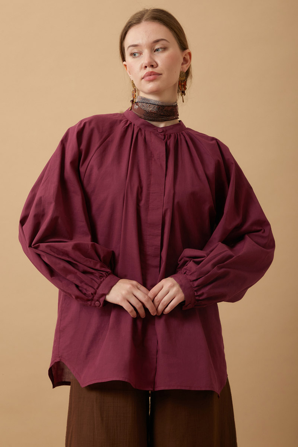 Loose Fit Voile Shirt Burgundy - 5