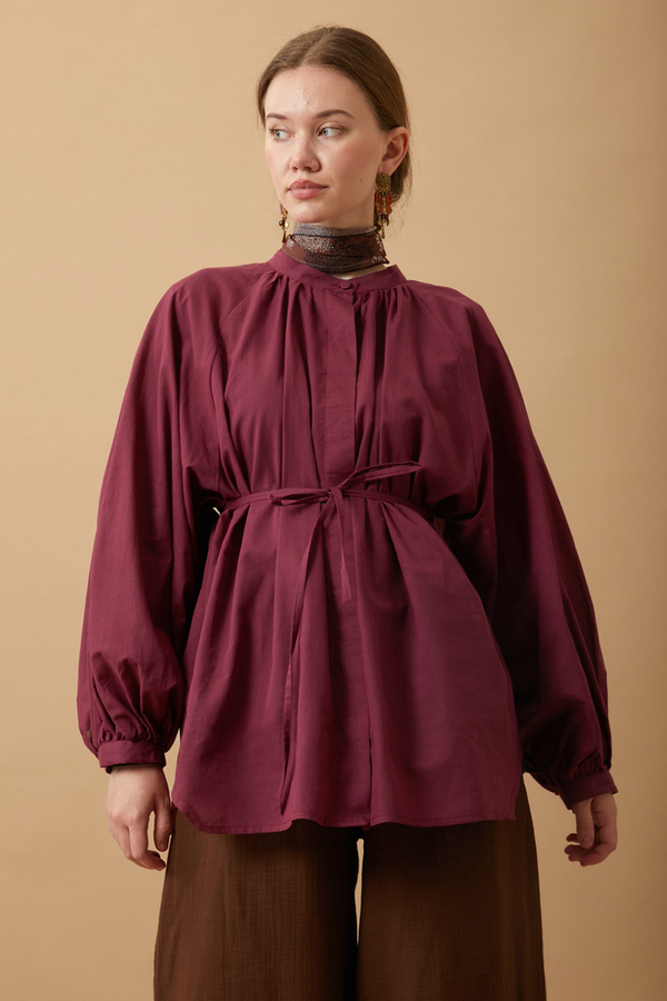 Loose Fit Voile Shirt Burgundy - 7