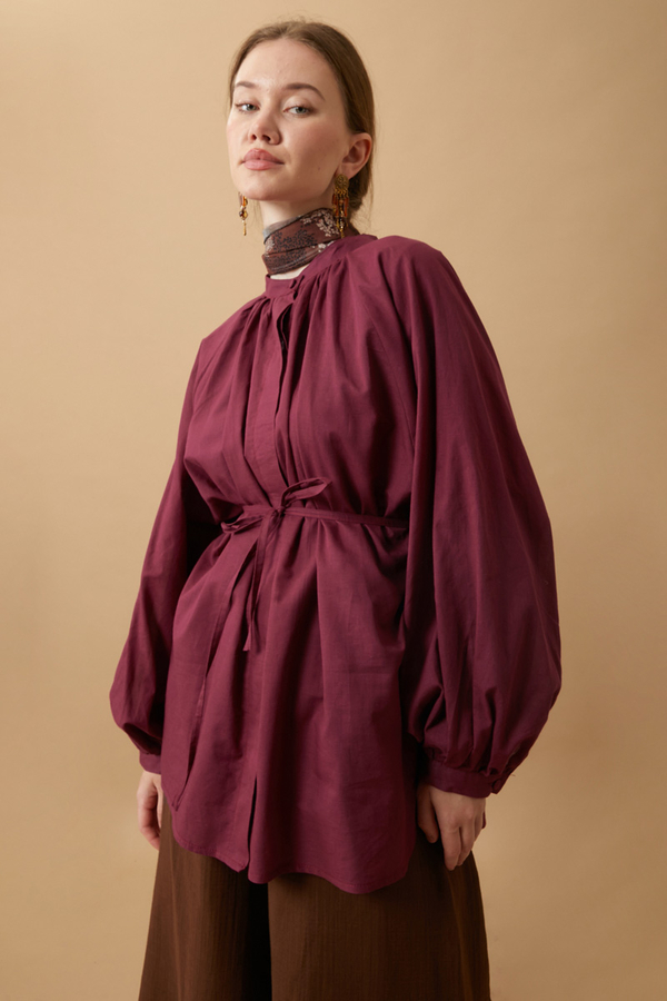 Loose Fit Voile Shirt Burgundy - 1