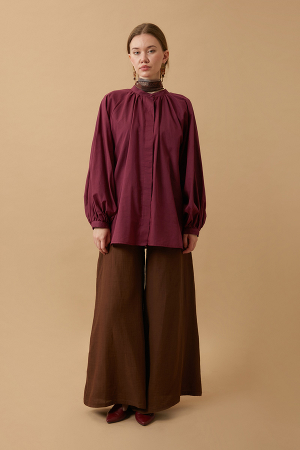 Loose Fit Voile Shirt Burgundy - 2