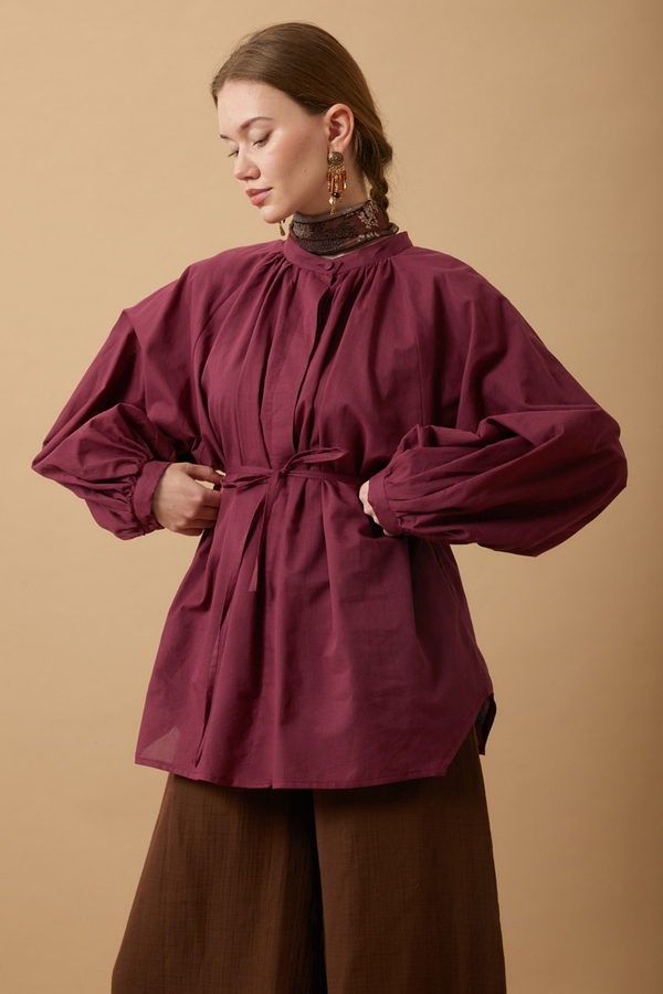 Loose Fit Voile Shirt Burgundy - 9